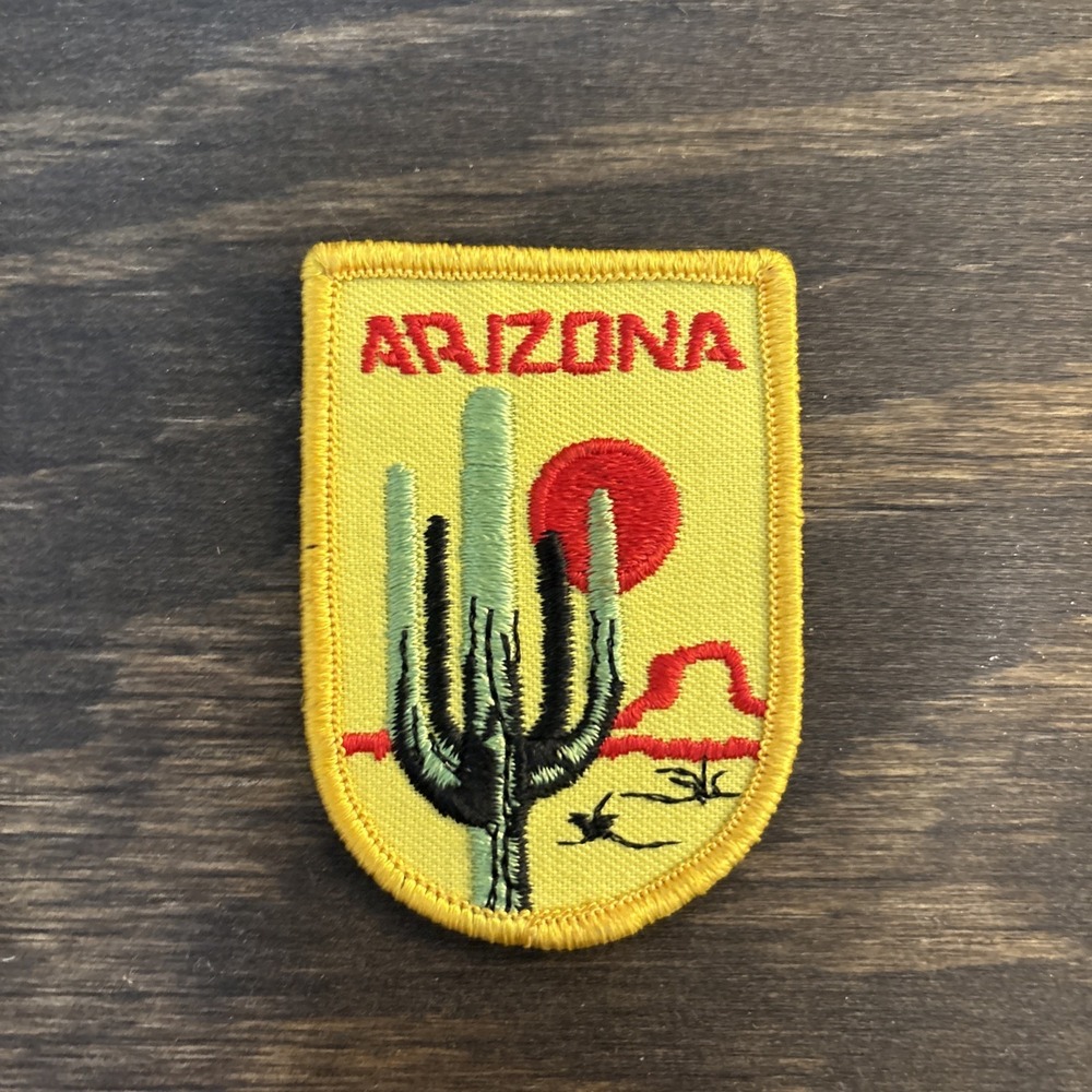 Arizona Saguaro Cactus Desert Yellow Embroidered Iron-on Patch Badge
